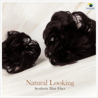 Two black synthetic hair extensions on a white background with 'SANAS' branding.