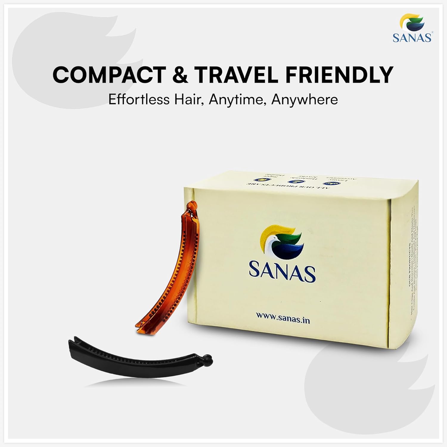 SANAS hair product packaging with a comb and box on a white background