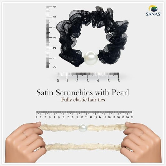Stylish satin hair scrunchies with pearl bead design