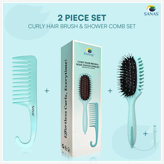 Sanas Curly Hair Brush & Wide Tooth Comb Set 2Pc
