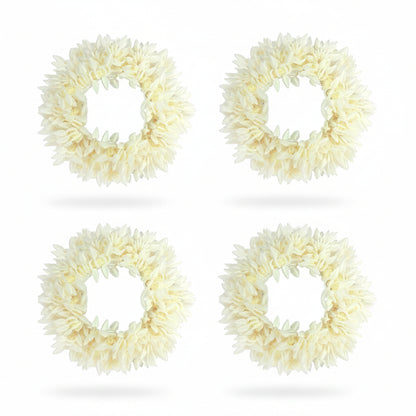 Four cream-colored floral wreaths on a white background