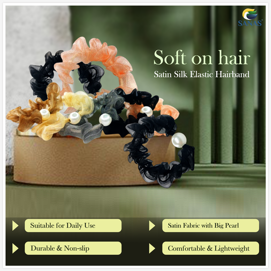 Sanas Pearl Hair Scrunchie - 5Pcs