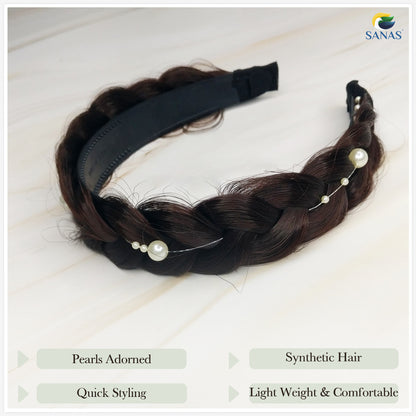 Sanas Artificial Hair Braided Pearl Hairband - 1Pc