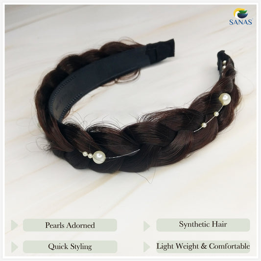 Sanas Artificial Hair Braided Pearl Hairband - 1Pc