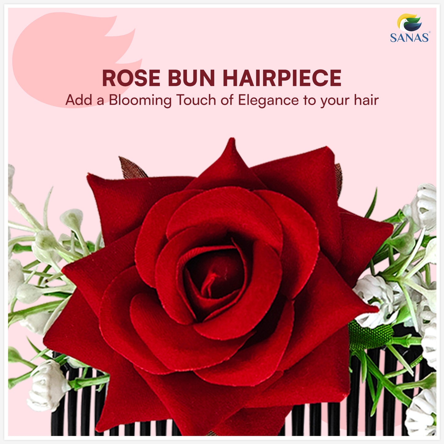 Red rose side comb hair clip for festive and party hairstyles
