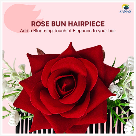 Sanas (1Pc) Red Rose Hair Accessories For Women Stylish French Pins For Hair Brooch For Women Traditional Artificial Flower For Hair Bun Accessories For Woman Party (Realistic Red Rose Shade)(1Pc)