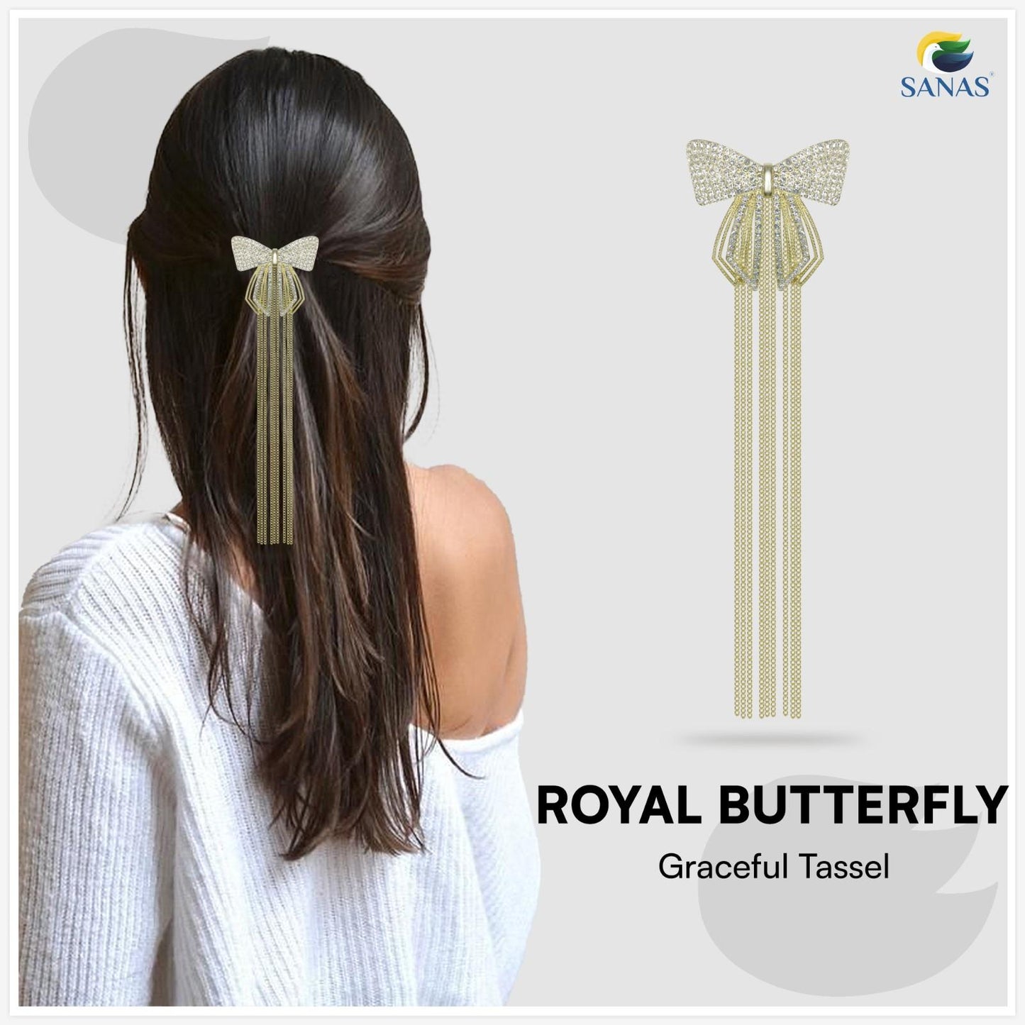 SANAS (1 Pc) Rhinestone Bow Knot Tassel Hair Clip Hair Accessories for Women and Girls (1 Pc)