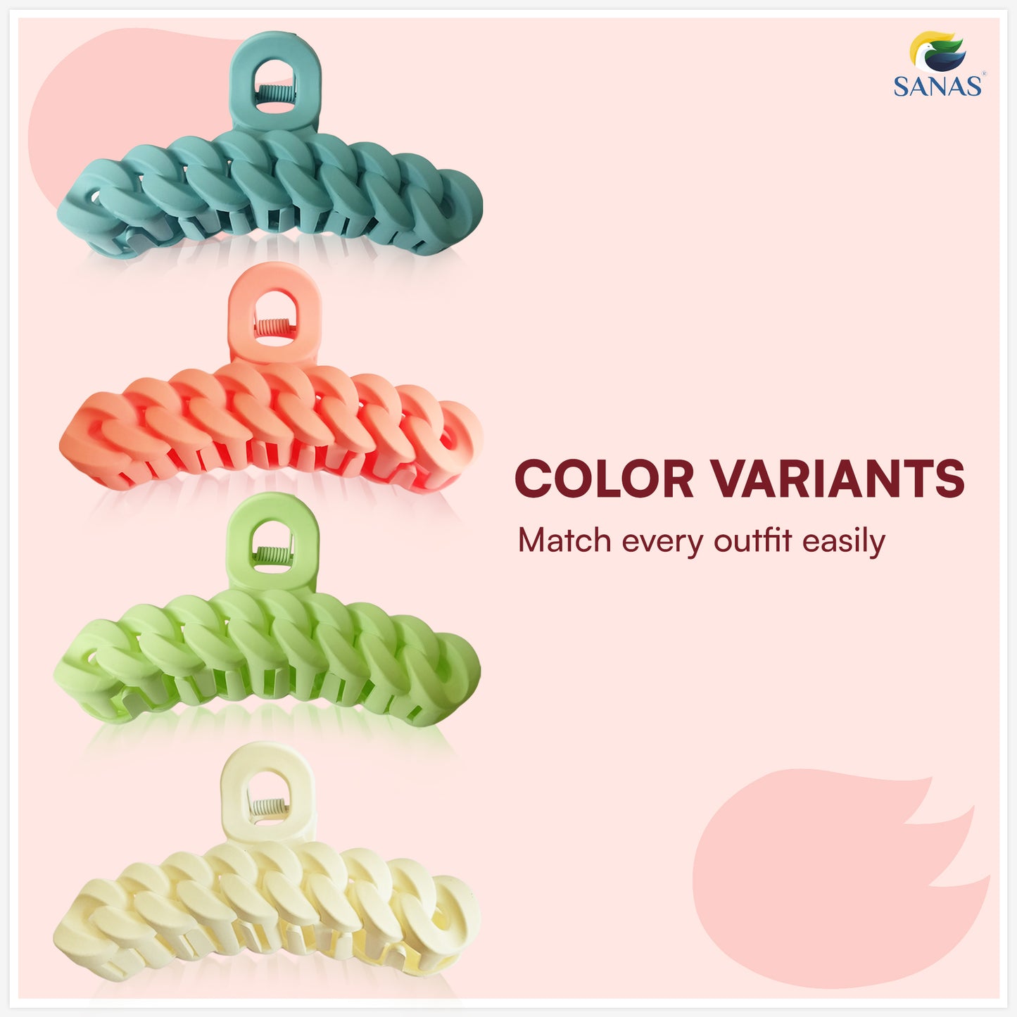 SANAS (4 Pcs) Chain Design Big Hair Claw Hair Accessories for Women (4 Pcs)