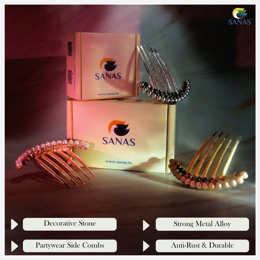 Sanas Pearl Hair Metal Comb - 3Pcs