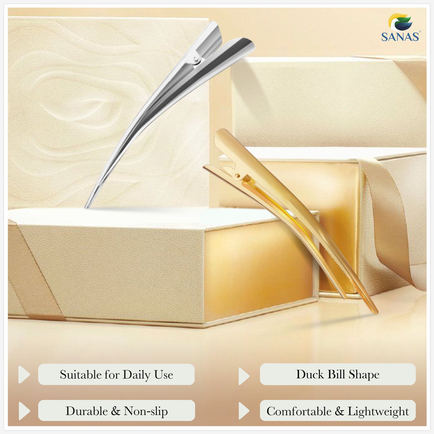 Sanas Metal Duck Bill Hair Clip - 2Pcs