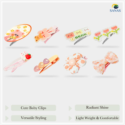 Sanas Orange Floral Baby Barrette - 8Pcs