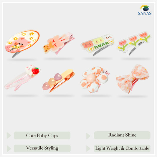 Sanas Orange Floral Baby Barrette - 8Pcs