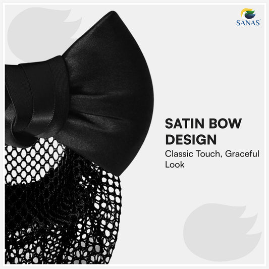 Sanas Plain Barrette Bow Net (Jet Black) 1 Pc