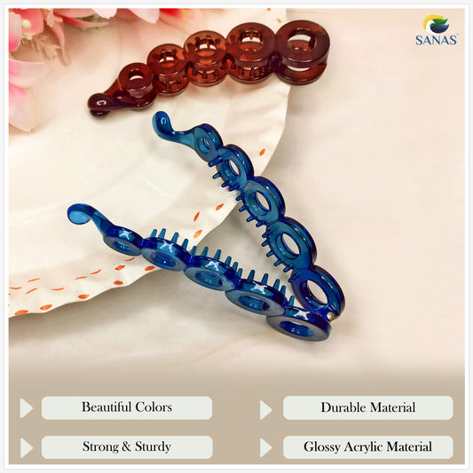 Sanas Acrylic Self Lock Banana Hair Clip - 2Pcs