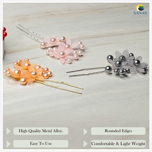 Sanas Colorful Flower Hair Juda Pins - 6Pcs