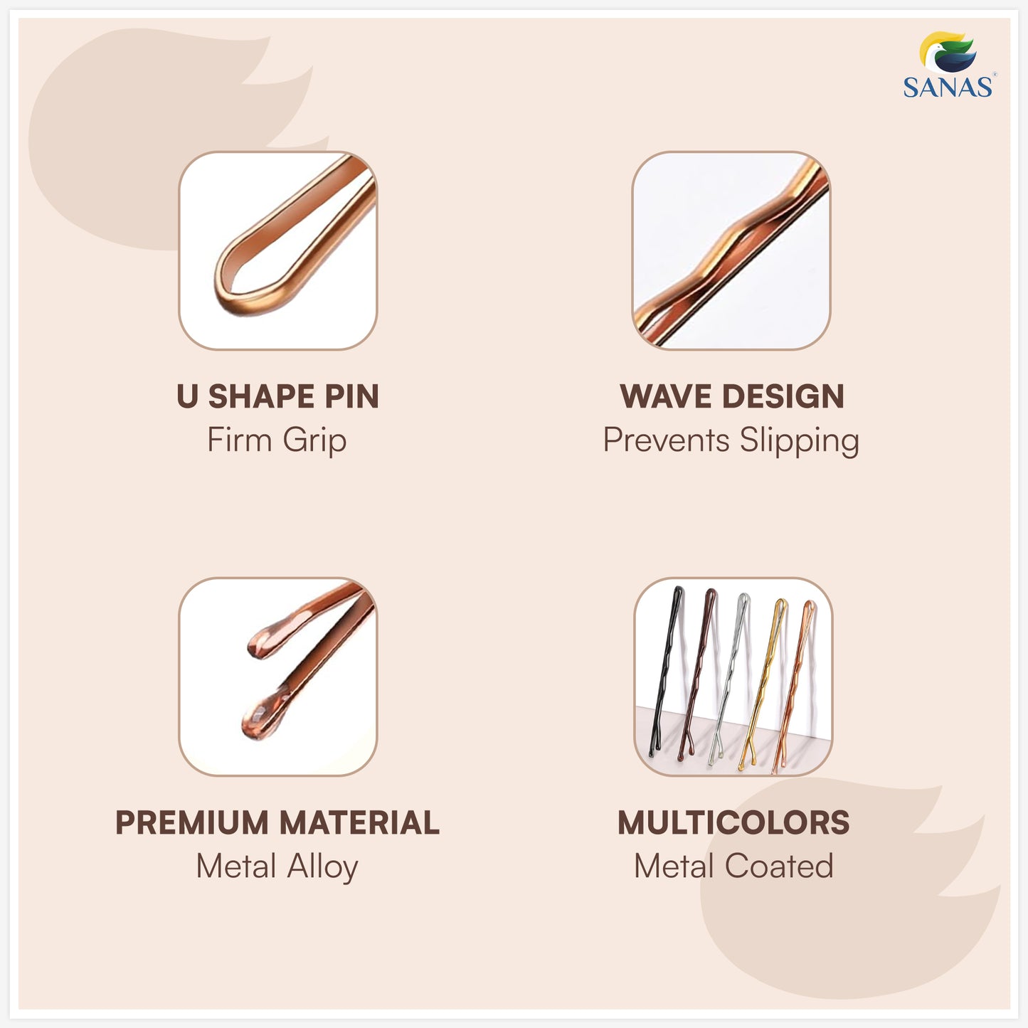 Non slip hair pin bobby pin set for bridal and party hairstyles