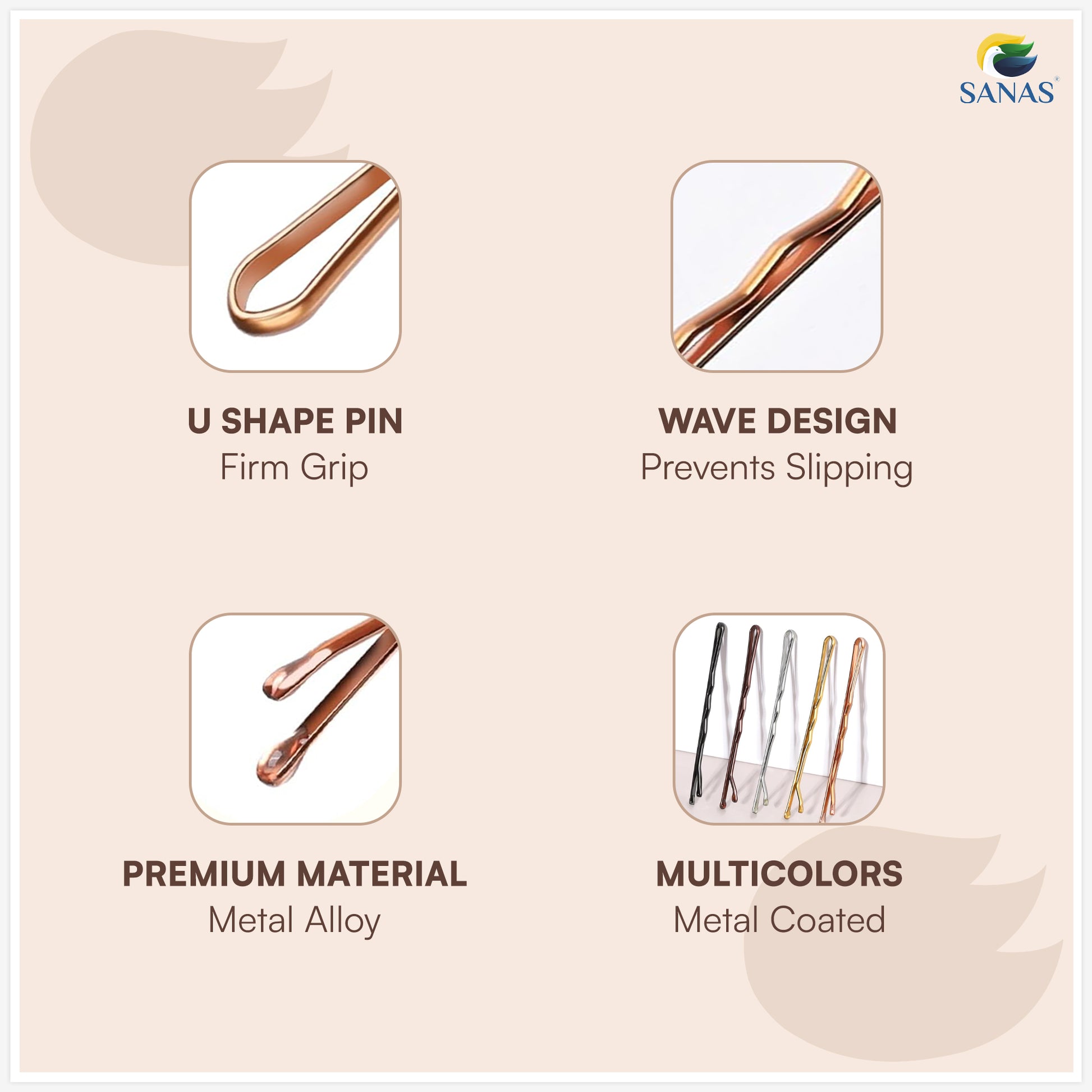 Non slip hair pin bobby pin set for bridal and party hairstyles