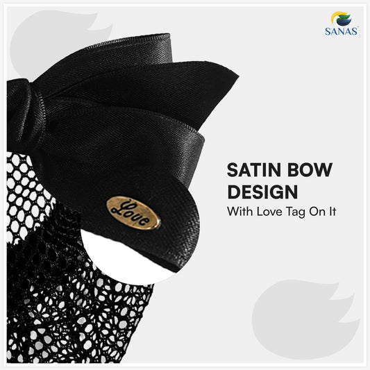 Sanas Hair Clip Juda Net For Women Black Bow- Golden Love Tag (1Pc)