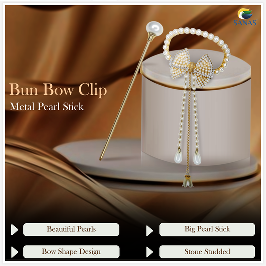 Elegant White Pearl Bow Hair Pin for Ponytail Bun and Bridal Hairstyles