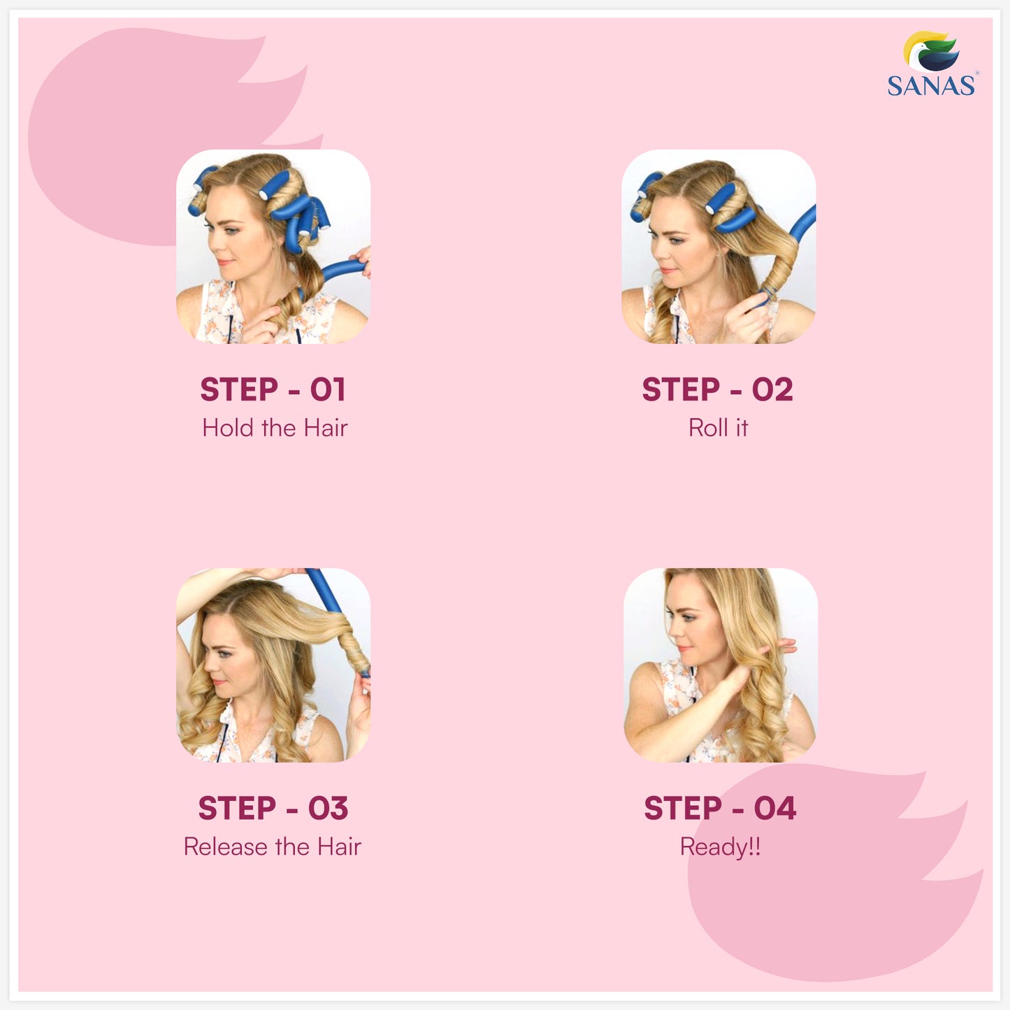 Sanas Heatless Curler For Hair Women Flexi Rods - 20-Piece