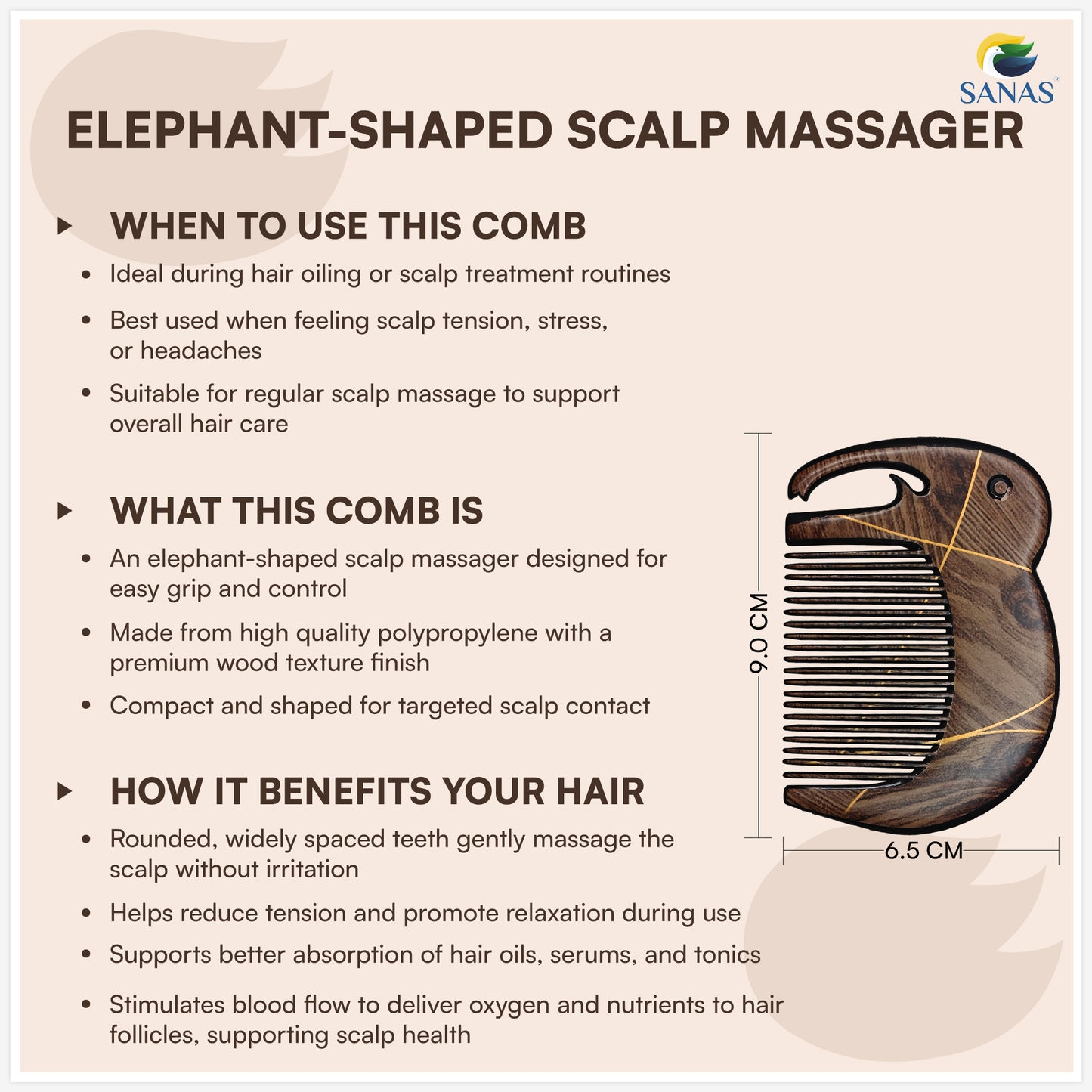 Sanas Comb Set For Women (7Pcs) Wood-Like Plastic Wooden Comb