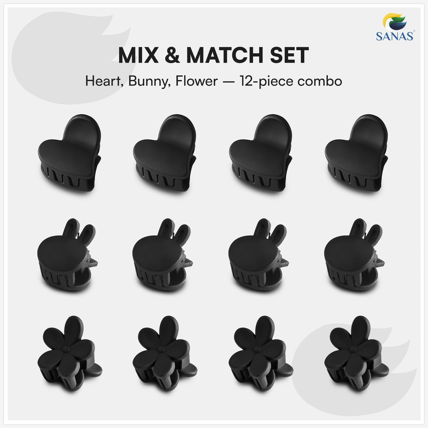 Sanas  Heart, Flower & Bunny Set For Girls 12 Pcs