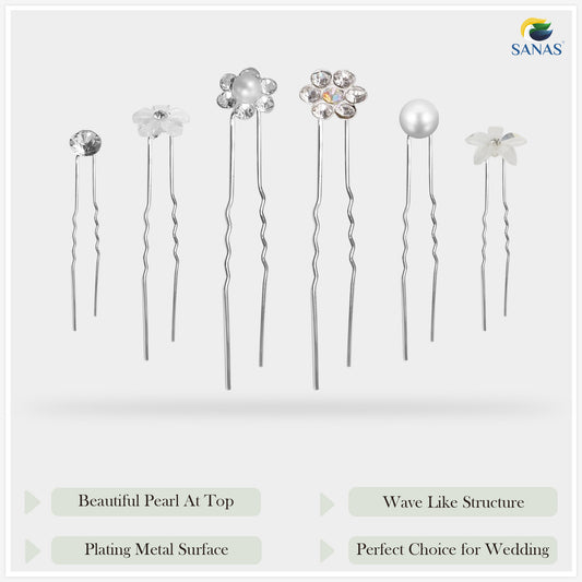 Sanas Crystal Rhinestone Pearl Stone U-Pin - 30Pcs