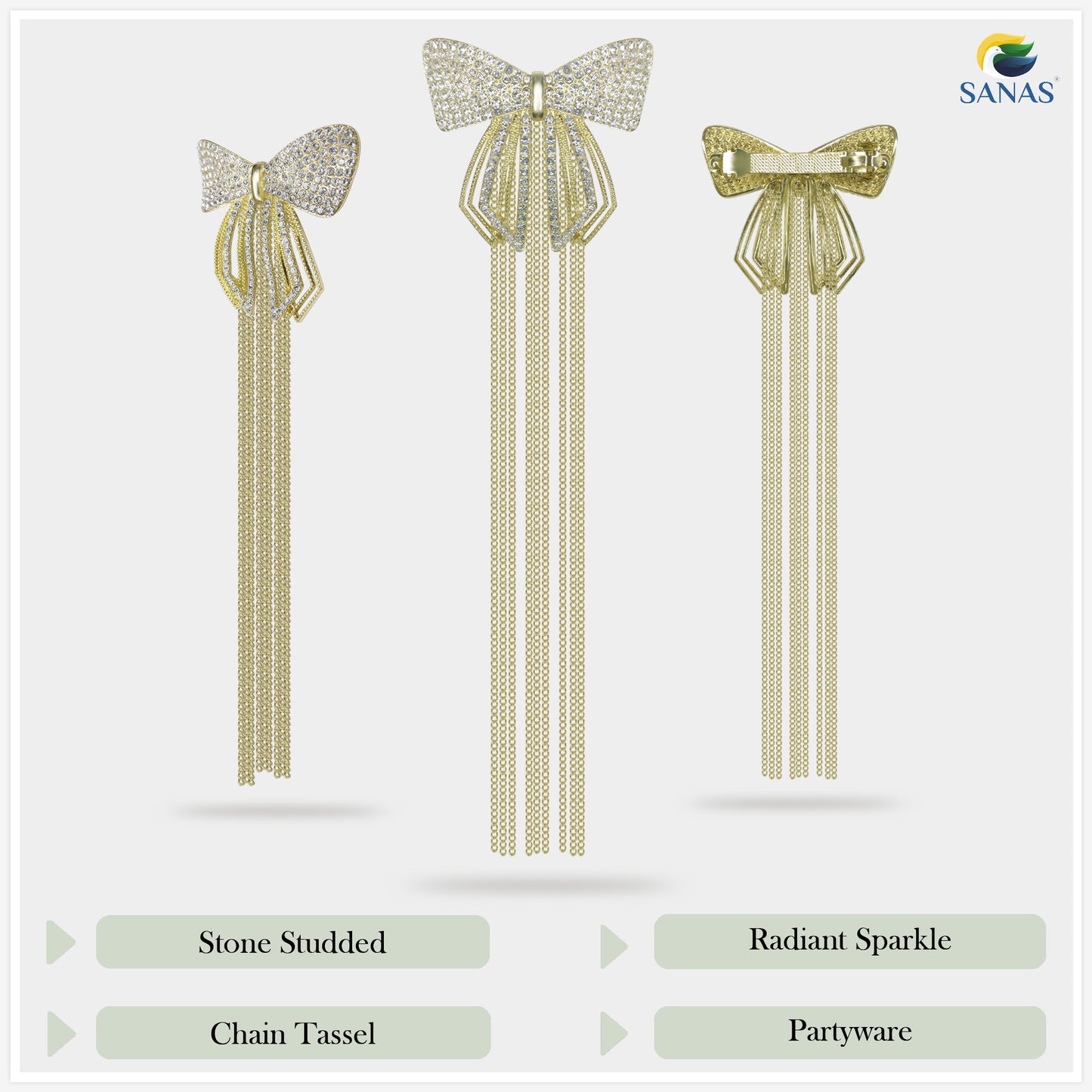 Sanas Rhinestone Bow Knot Tassel Clip 1Pc