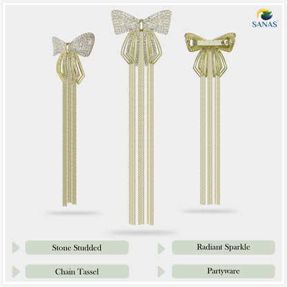 Sanas Rhinestone Bow Knot Tassel Clip 1Pc