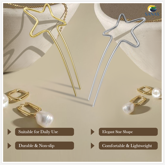 Sanas Star Metal Hair U Pin - 2Pcs (Golden & Silver)