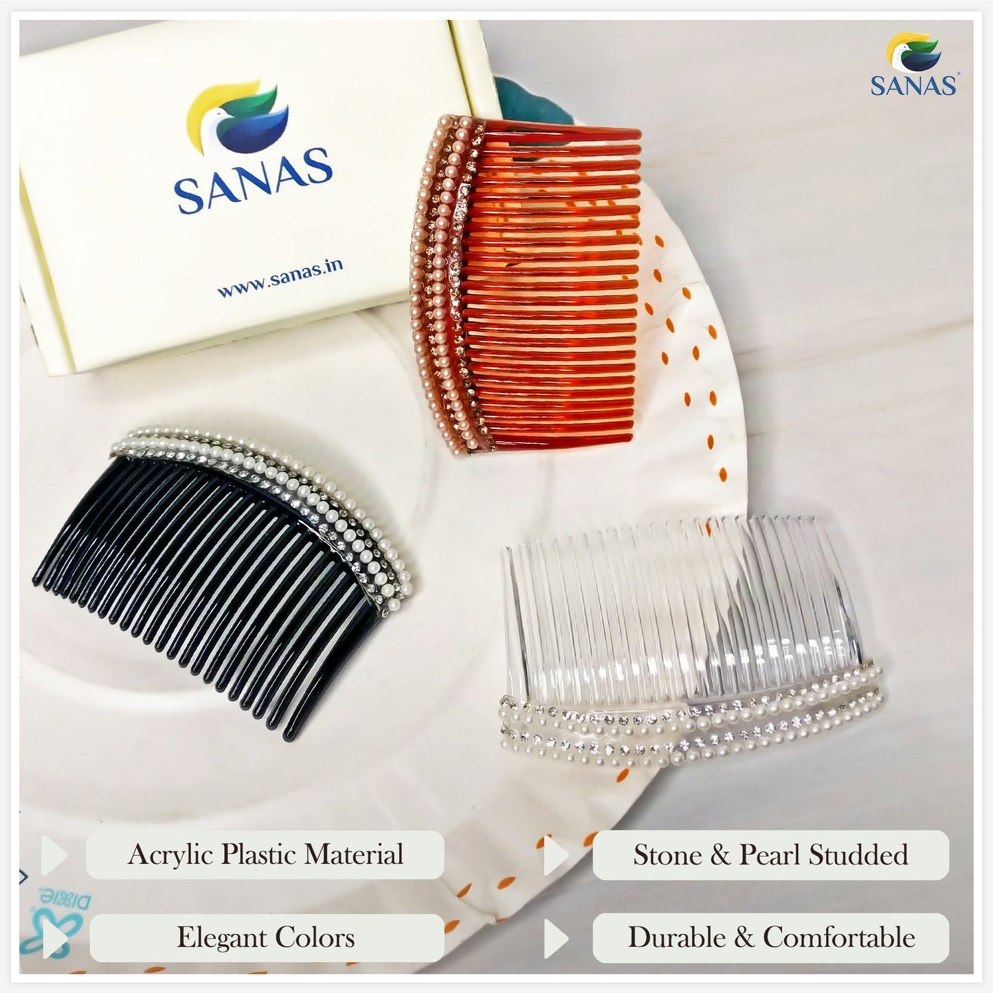 Sanas Pearl Side Hair Comb - 3Pcs
