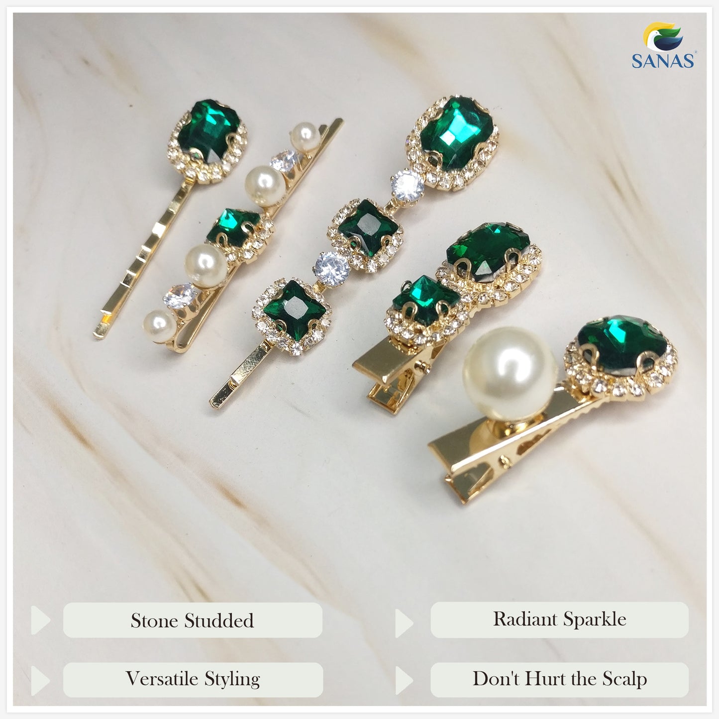 Sanas Rhinestones Decorative Hair Pins - 5Pcs