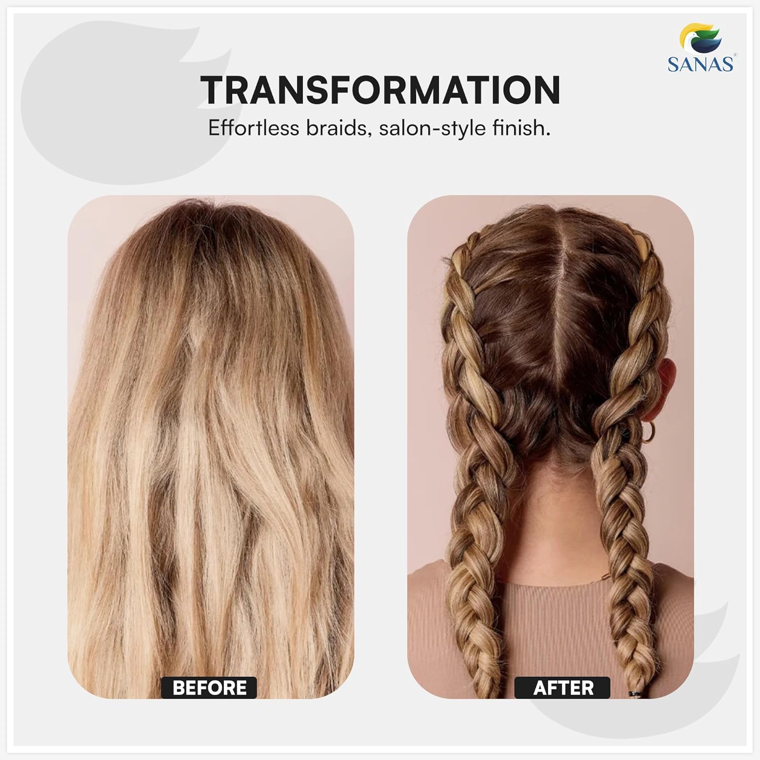 Hair braiding accessory for stylish braid hairstyles and buns , before after view - braider
