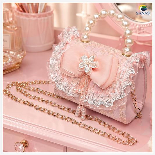 SANAS Pink Party Sling Bag with Pearl Handle