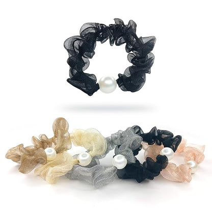 Pearl satin scrunchies for women soft elastic hair ties