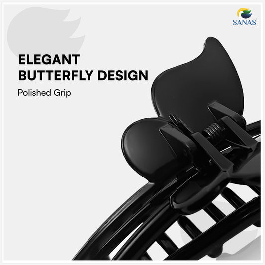 SANAS (2 Pcs) Butterfly Hair Claw Clips Stylish Aesthetic Clutchers Hair Accessories for Women and Girls Trendy Black and Dual Tone (2 Pcs)