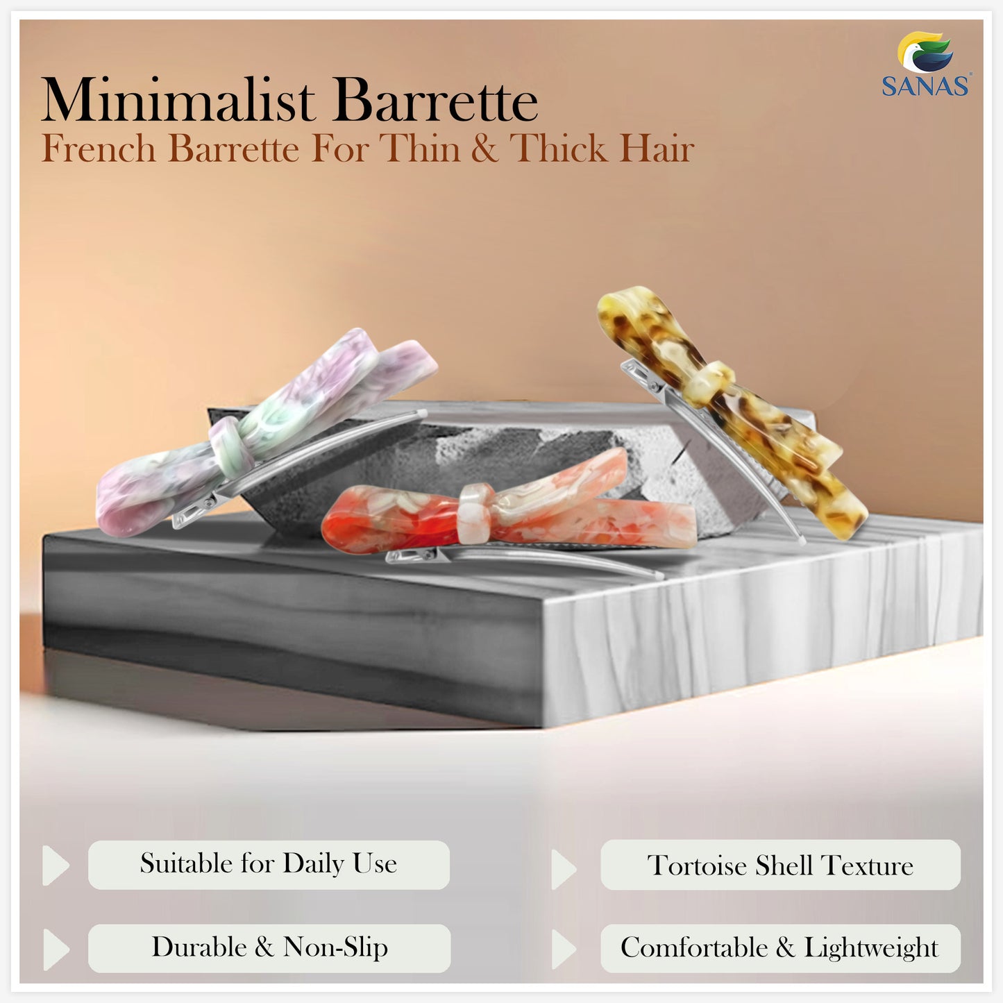 Sanas Resin Bow Knot Hair Clip Set 3Pcs