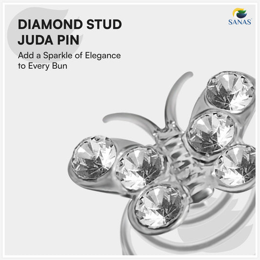 Sanas Crystal Butterfly Hair Bun Pin For Women Pack Of 12