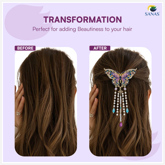 Sanas Multicolor Butterfly Barrette With Tassel 1 Pc