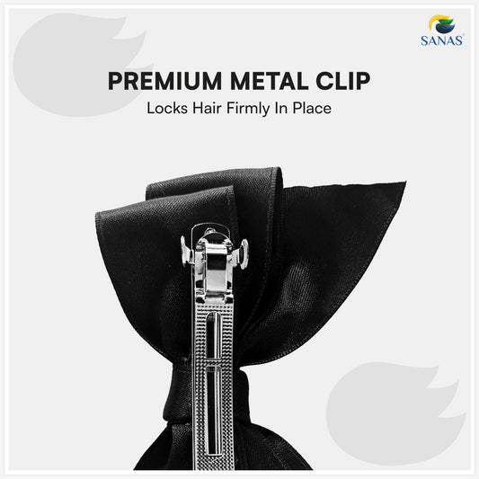 Sanas Hair Clip Juda Net For Women Black Bow- Golden Love Tag (1Pc)