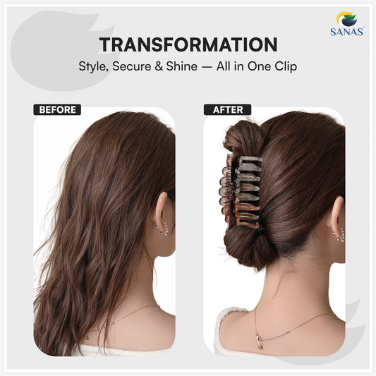 SANAS (2 Pcs) Korean Hair Claw Clips Stylish Aesthetic Clutchers Hair Accessories for Women and Girls Versatile Black and Dual Tone (2 Pcs)