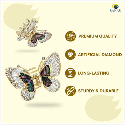 Sanas Butterfly Crystal Hair Clutcher for Women Golden Rhinestone Butterfly Claw Clip 1PC