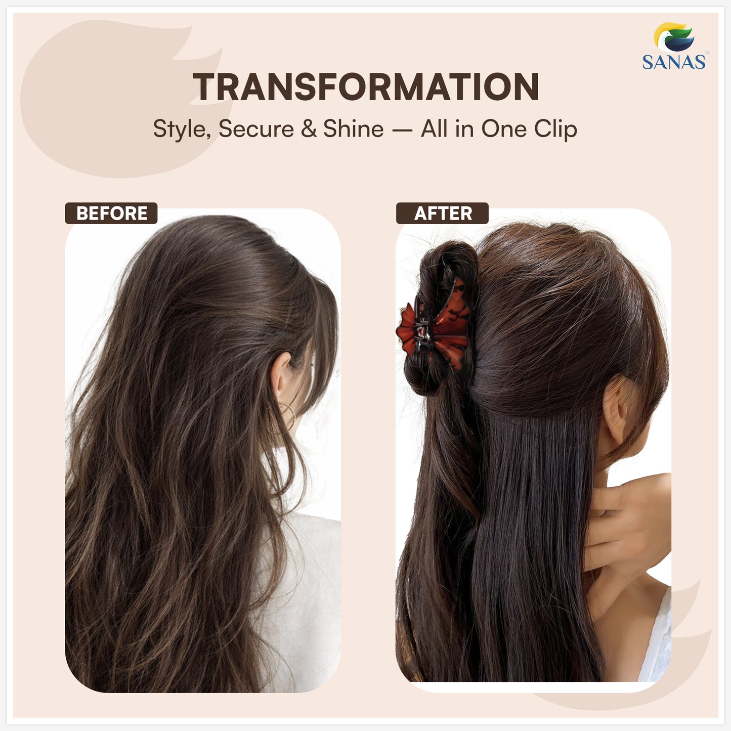 SANAS (3 Pcs) Shell Design Hair Claw Clips Stylish Aesthetic Clutchers Hair Accessories for Women and Girls Versatile 3 Shades (3 Pcs)