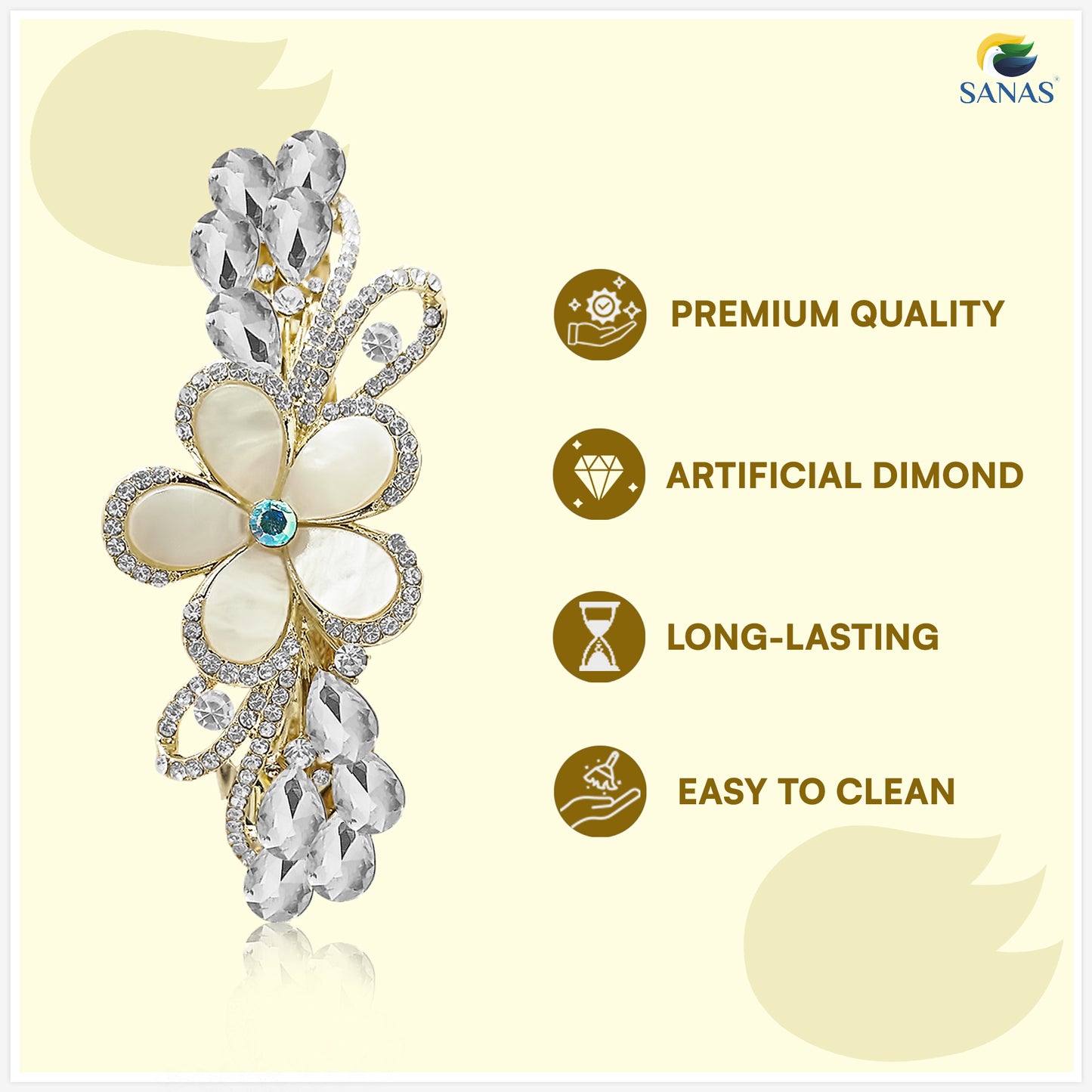 Sanas Golden Crystal Barrette For Women 1 Pc