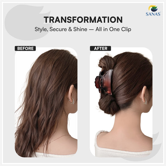 SANAS (2 Pcs) Hair Claw Clips Stylish Aesthetic Clutchers Hair Accessories for Women and Girls Versatile Black and Dual Tone (2 Pcs)