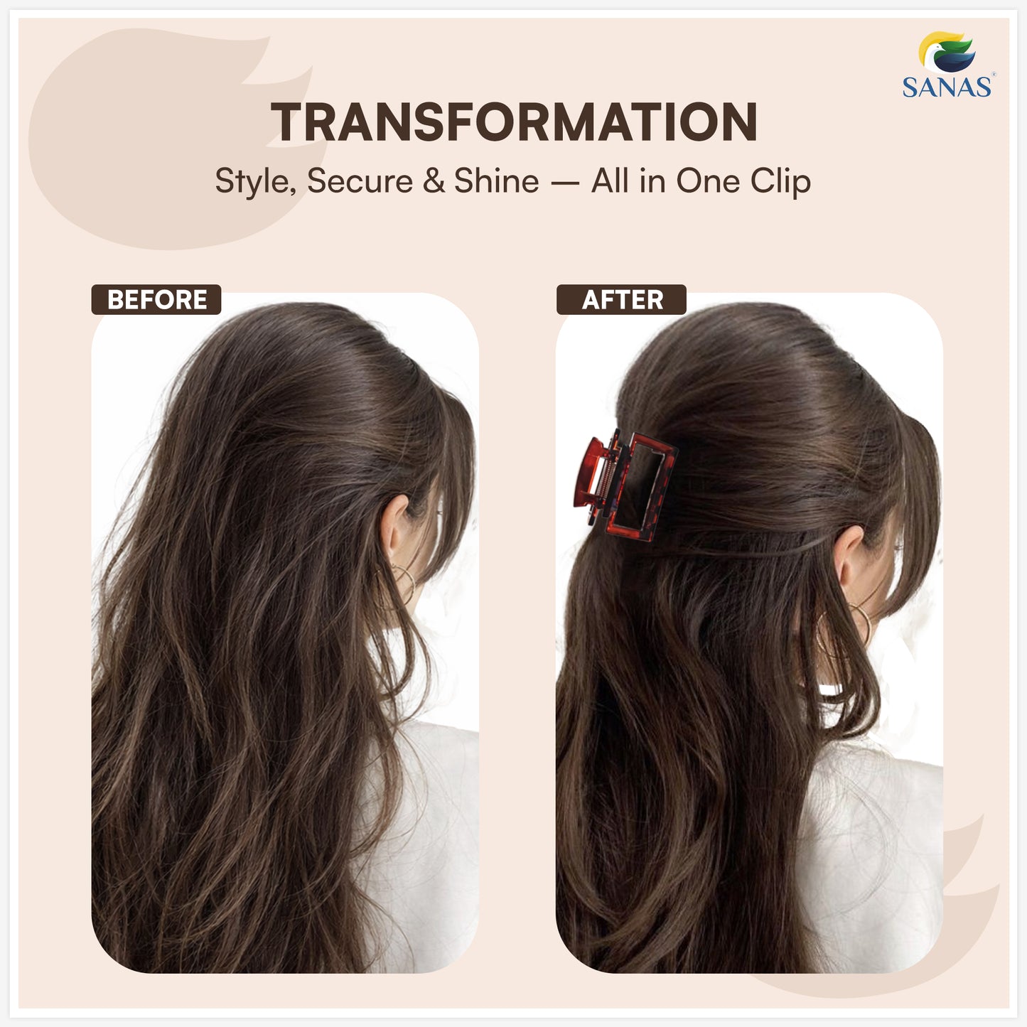 SANAS (3 Pcs) Plastic Hair Claw Clips Stylish Aesthetic Clutchers Hair Accessories for Women and Girls Versatile 3 Shades (3 Pcs)