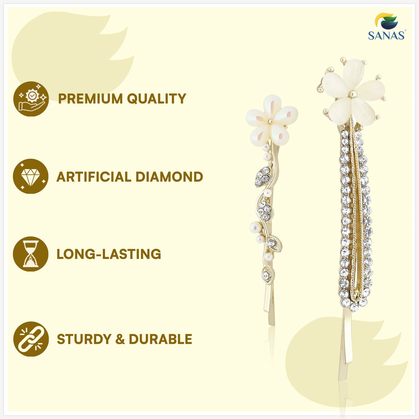 Sanas Flower Bobby Pins For Women 2 Pcs