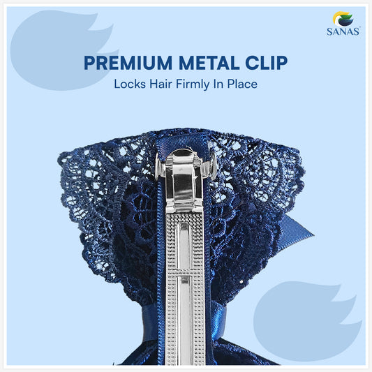 SANAS (1 Pc) Hair Clip Juda Net Elegant Blue Ribbon Hair Accessories for Women (1 Pc)