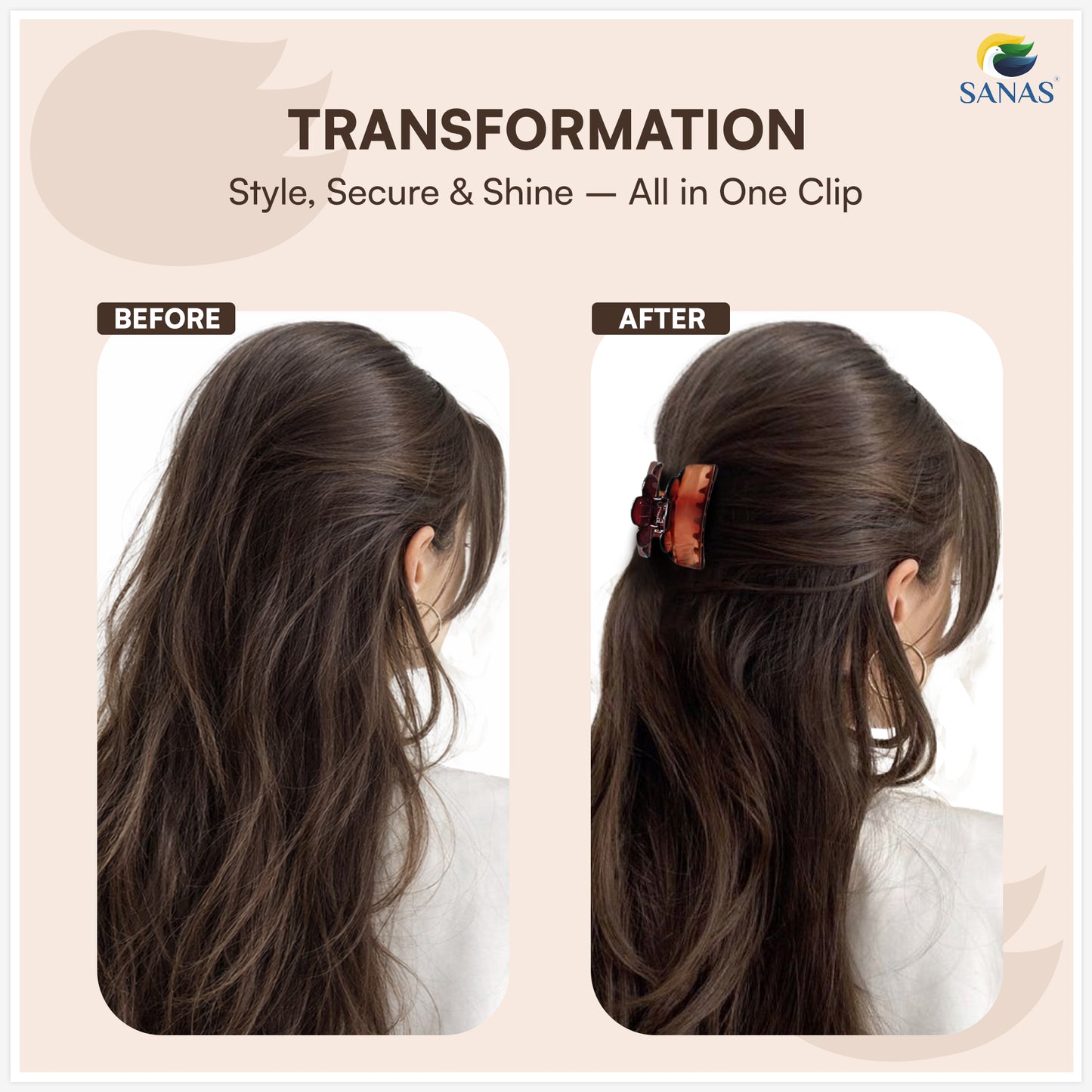 SANAS (3 Pcs) Small Hair Claw Clips Stylish Aesthetic Clutchers Cute Hair Accessories for Women and Girls Versatile 3 Shades (3 Pcs)