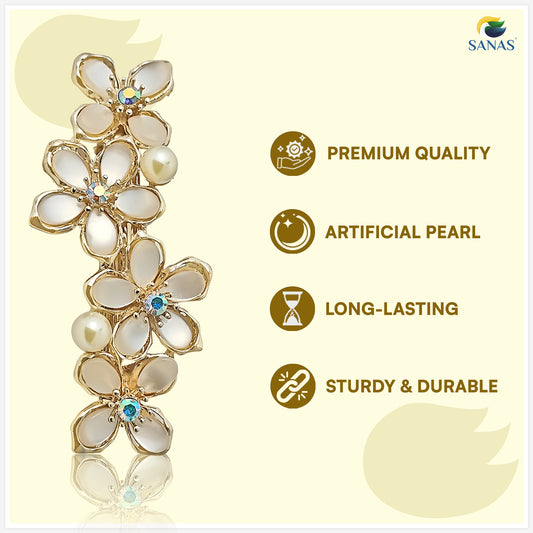 Sanas Flower Rhinestone Barrette For Women 1 Pc